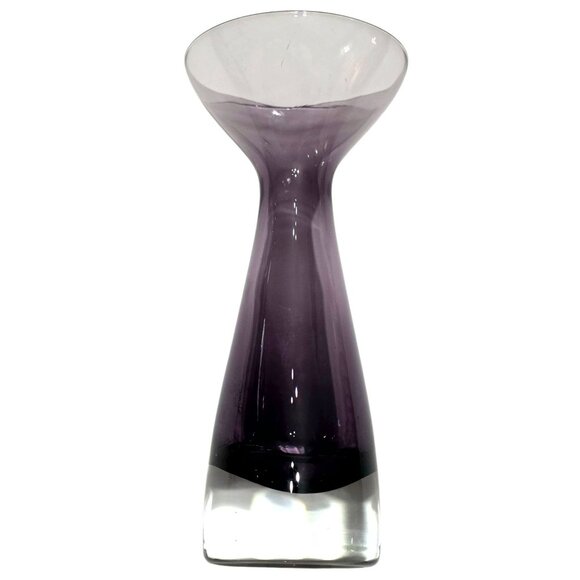 MCM Purple Amethyst Vase Trumpet Scandinavian Art Glass Flare Clear Base 5.75" - Picture 6 of 9